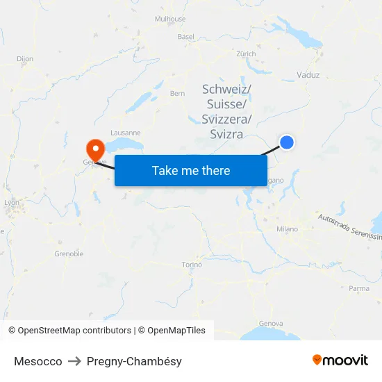 Mesocco to Pregny-Chambésy map