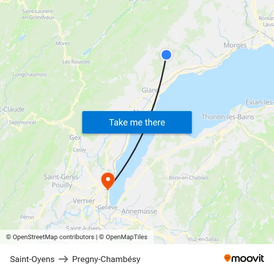 Saint-Oyens to Pregny-Chambésy map