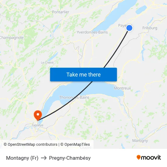 Montagny (Fr) to Pregny-Chambésy map