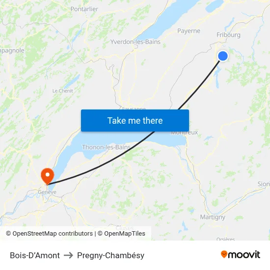 Bois-D’Amont to Pregny-Chambésy map