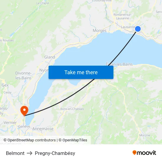 Belmont to Pregny-Chambésy map