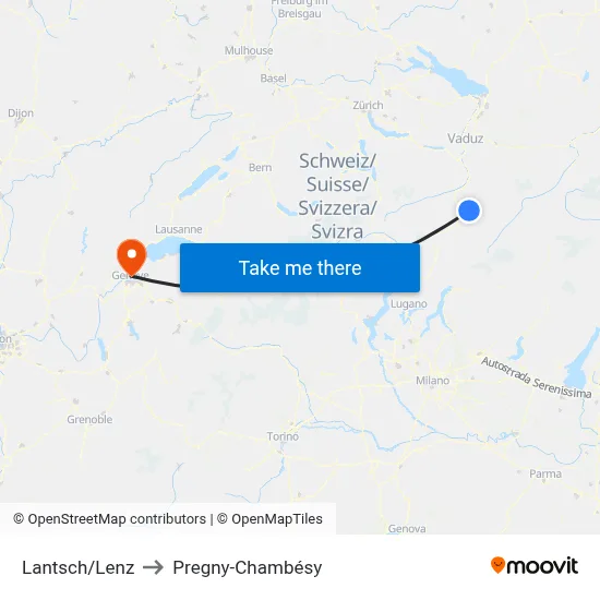Lantsch/Lenz to Pregny-Chambésy map