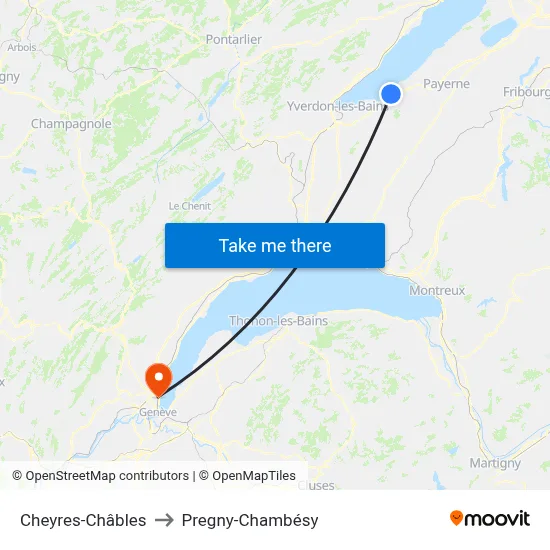 Cheyres-Châbles to Pregny-Chambésy map