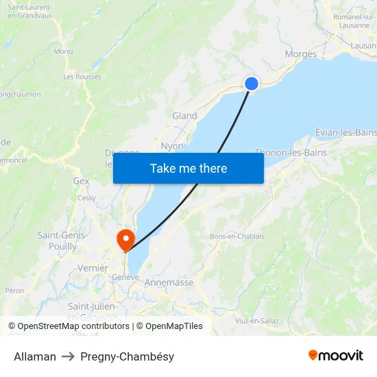 Allaman to Pregny-Chambésy map
