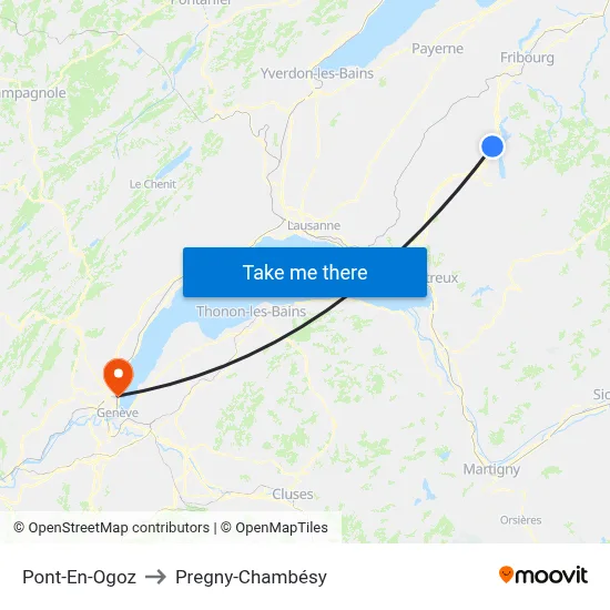 Pont-En-Ogoz to Pregny-Chambésy map