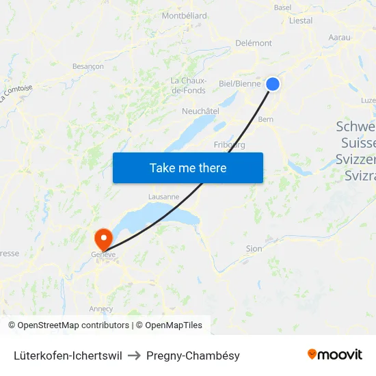 Lüterkofen-Ichertswil to Pregny-Chambésy map
