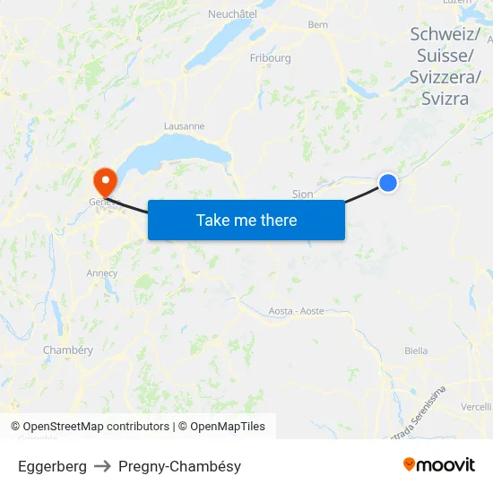 Eggerberg to Pregny-Chambésy map
