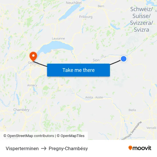 Visperterminen to Pregny-Chambésy map