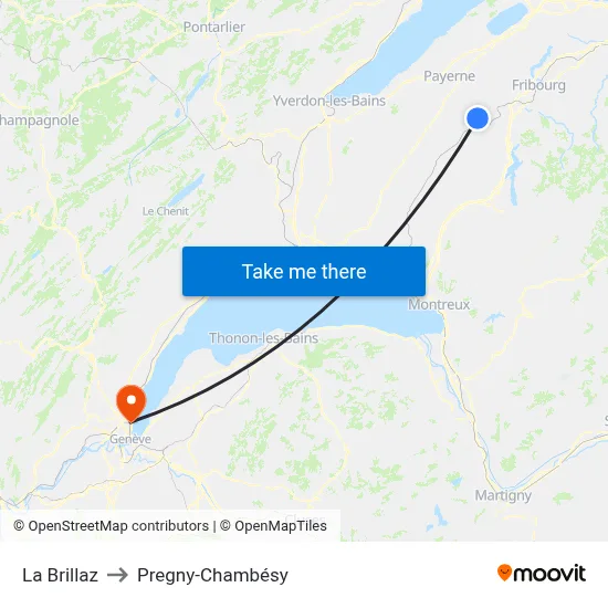La Brillaz to Pregny-Chambésy map