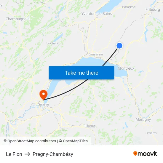 Le Flon to Pregny-Chambésy map