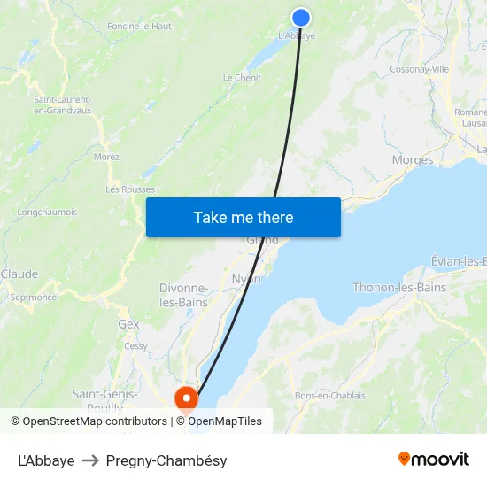 L'Abbaye to Pregny-Chambésy map
