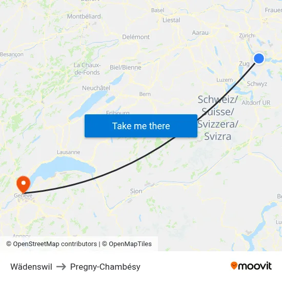 Wädenswil to Pregny-Chambésy map