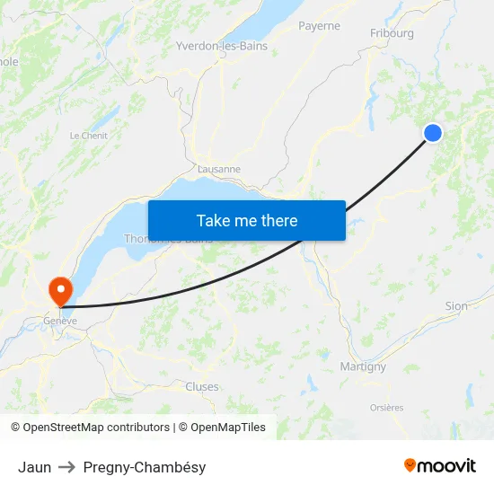 Jaun to Pregny-Chambésy map