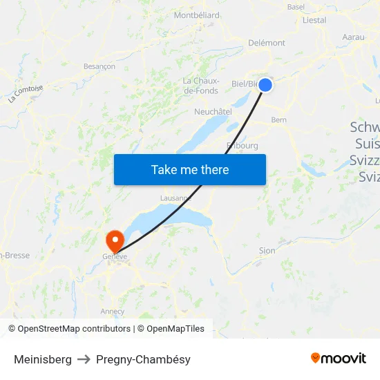 Meinisberg to Pregny-Chambésy map