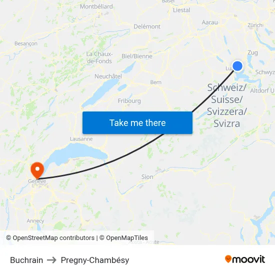 Buchrain to Pregny-Chambésy map