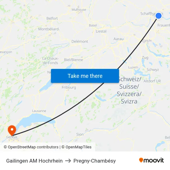 Gailingen AM Hochrhein to Pregny-Chambésy map