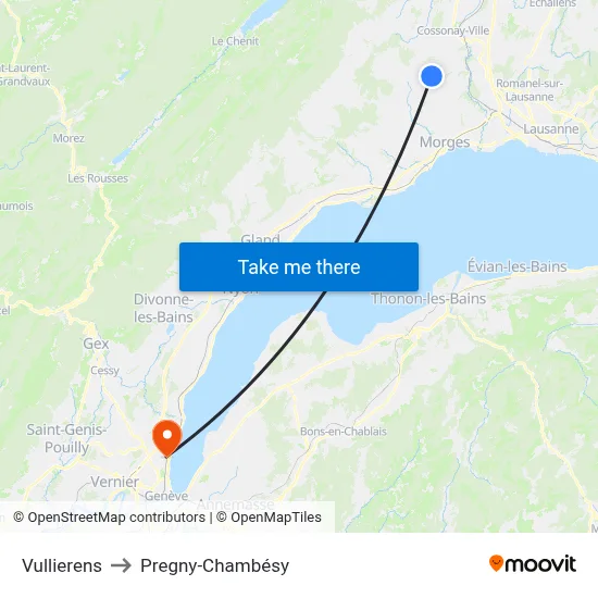 Vullierens to Pregny-Chambésy map