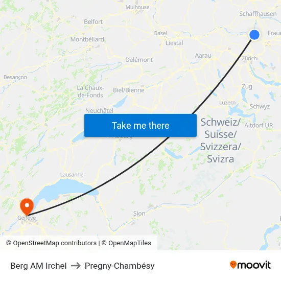 Berg AM Irchel to Pregny-Chambésy map