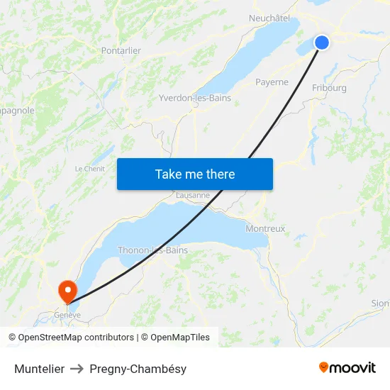 Muntelier to Pregny-Chambésy map