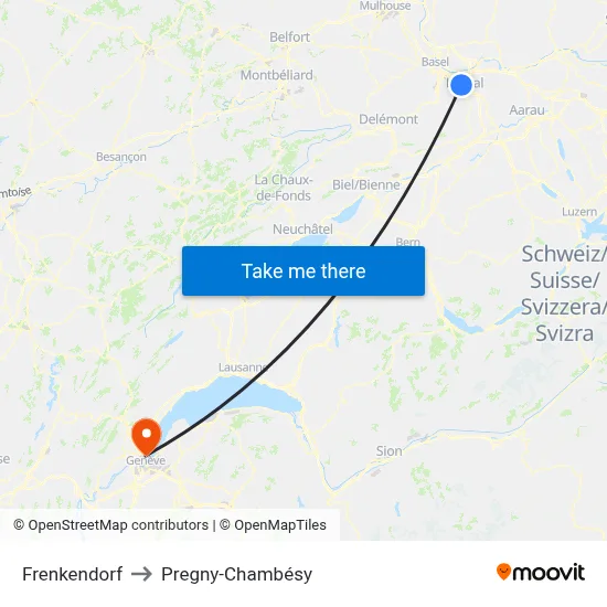 Frenkendorf to Pregny-Chambésy map