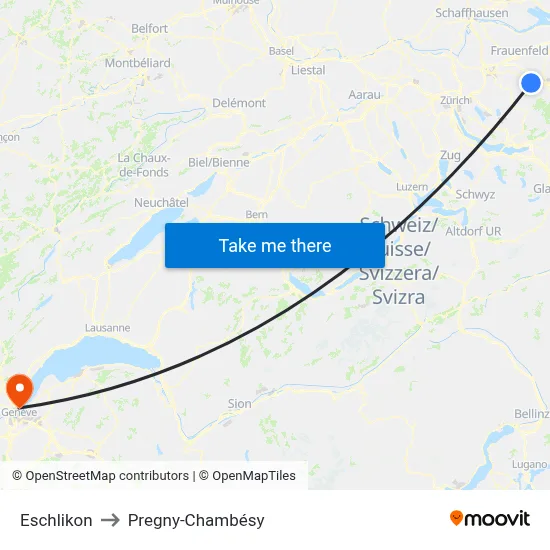 Eschlikon to Pregny-Chambésy map