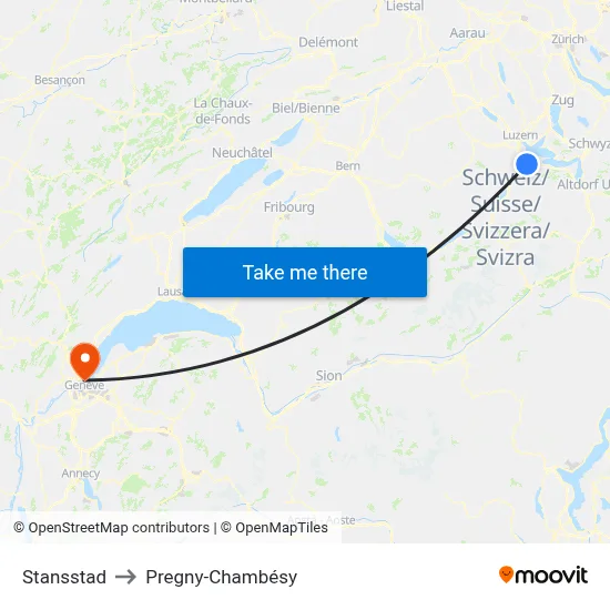 Stansstad to Pregny-Chambésy map