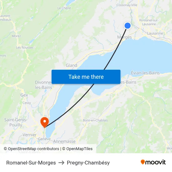 Romanel-Sur-Morges to Pregny-Chambésy map