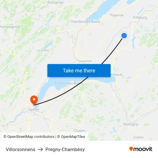 Villorsonnens to Pregny-Chambésy map