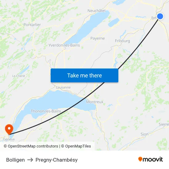 Bolligen to Pregny-Chambésy map