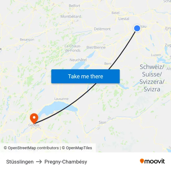 Stüsslingen to Pregny-Chambésy map