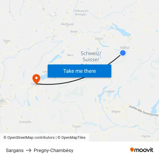 Sargans to Pregny-Chambésy map