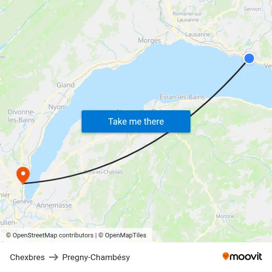 Chexbres to Pregny-Chambésy map