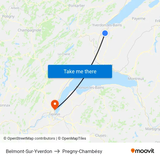 Belmont-Sur-Yverdon to Pregny-Chambésy map