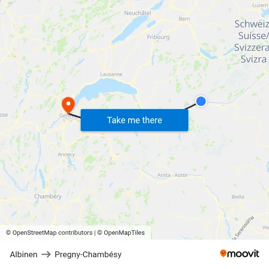 Albinen to Pregny-Chambésy map