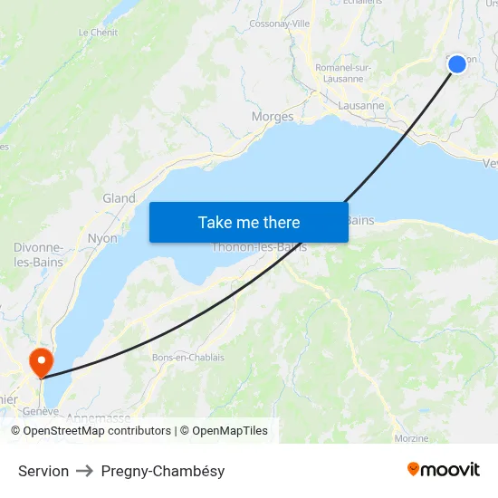 Servion to Pregny-Chambésy map