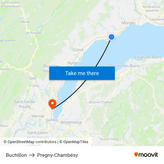 Buchillon to Pregny-Chambésy map