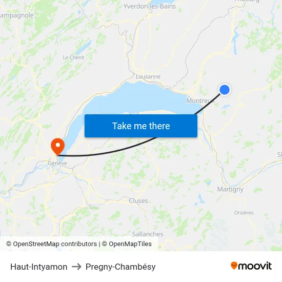 Haut-Intyamon to Pregny-Chambésy map