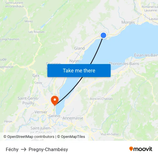 Féchy to Pregny-Chambésy map
