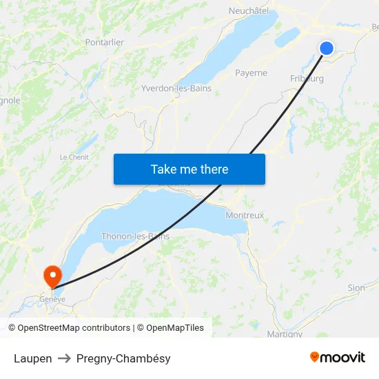Laupen to Pregny-Chambésy map