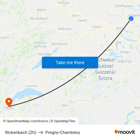 Rickenbach (Zh) to Pregny-Chambésy map