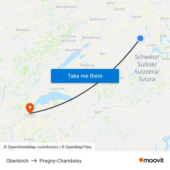 Oberkirch to Pregny-Chambésy map