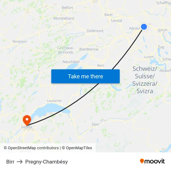 Birr to Pregny-Chambésy map