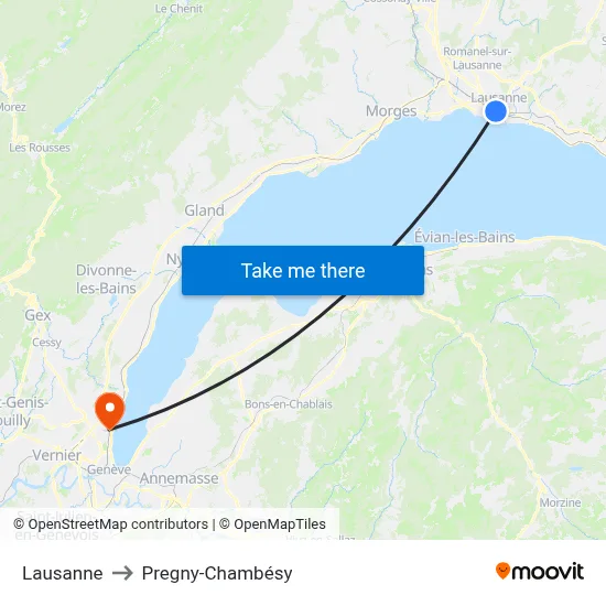 Lausanne to Pregny-Chambésy map