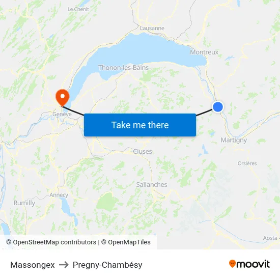Massongex to Pregny-Chambésy map
