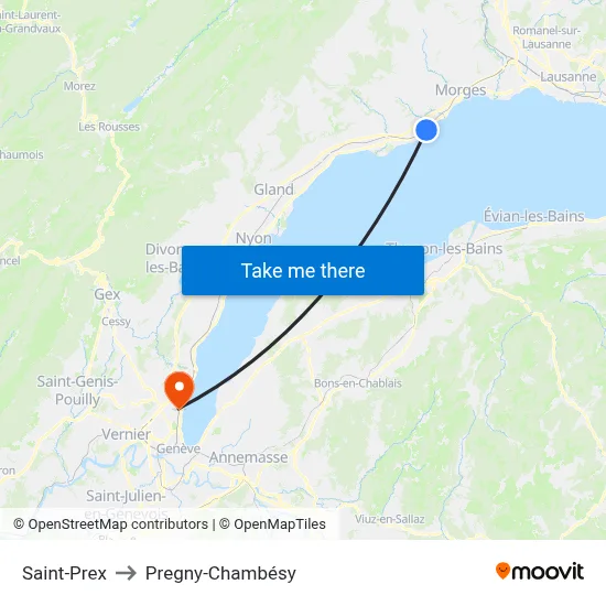 Saint-Prex to Pregny-Chambésy map