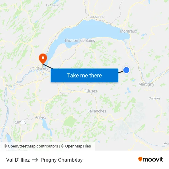 Val-D'Illiez to Pregny-Chambésy map