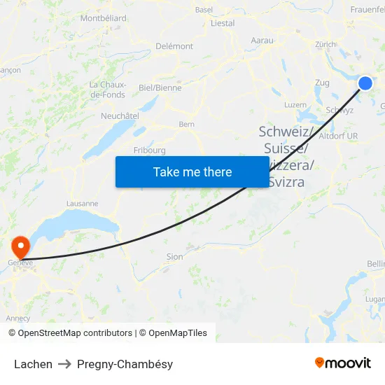Lachen to Pregny-Chambésy map