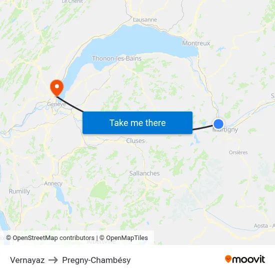 Vernayaz to Pregny-Chambésy map