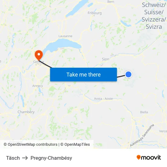 Täsch to Pregny-Chambésy map