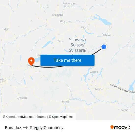 Bonaduz to Pregny-Chambésy map